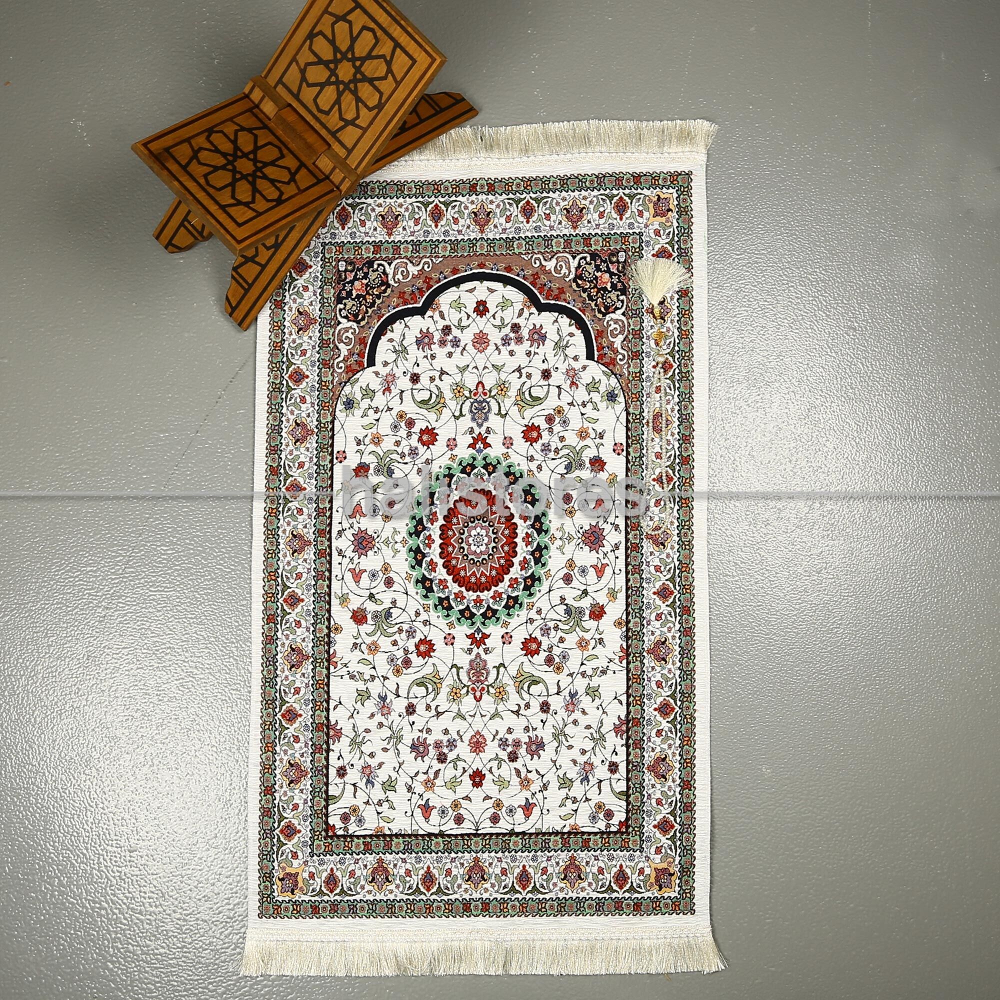 Krem Lüks Çeyizlik Dokuma Arabic Seccade