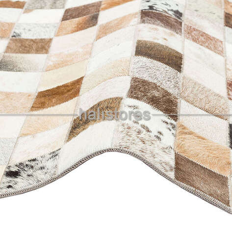 Krem Renkli Deri Patchwork Halı - 4