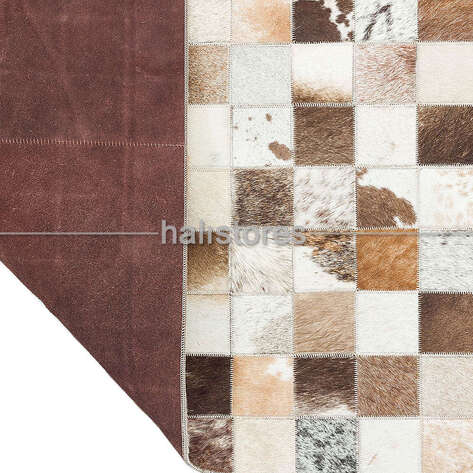 Krem Renkli Deri Patchwork Halı - 5