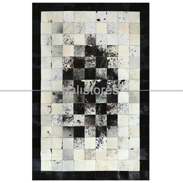 Krem-Siyah Geçişli Deri Patchwork Halı