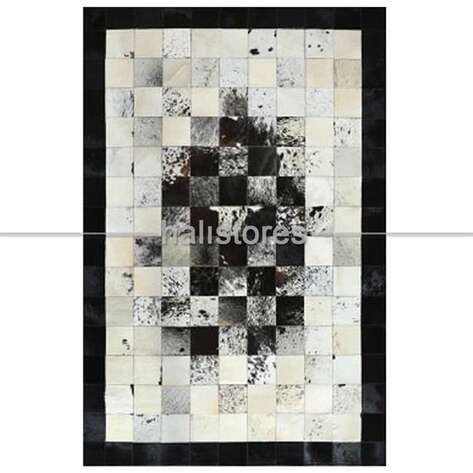 Krem-Siyah Geçişli Deri Patchwork Halı - 1