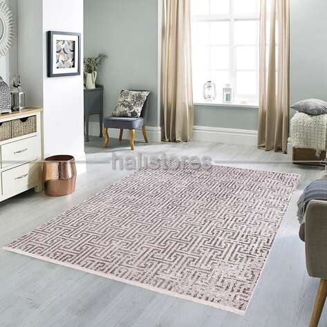 Labirent Desenli Bej-Siyah Yolluk Halı Zen - 2