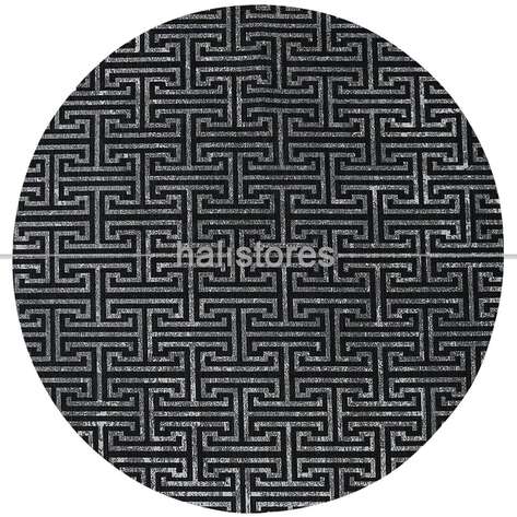Labirent Desenli Siyah-Gri Yuvarlak Halı Zen - 1