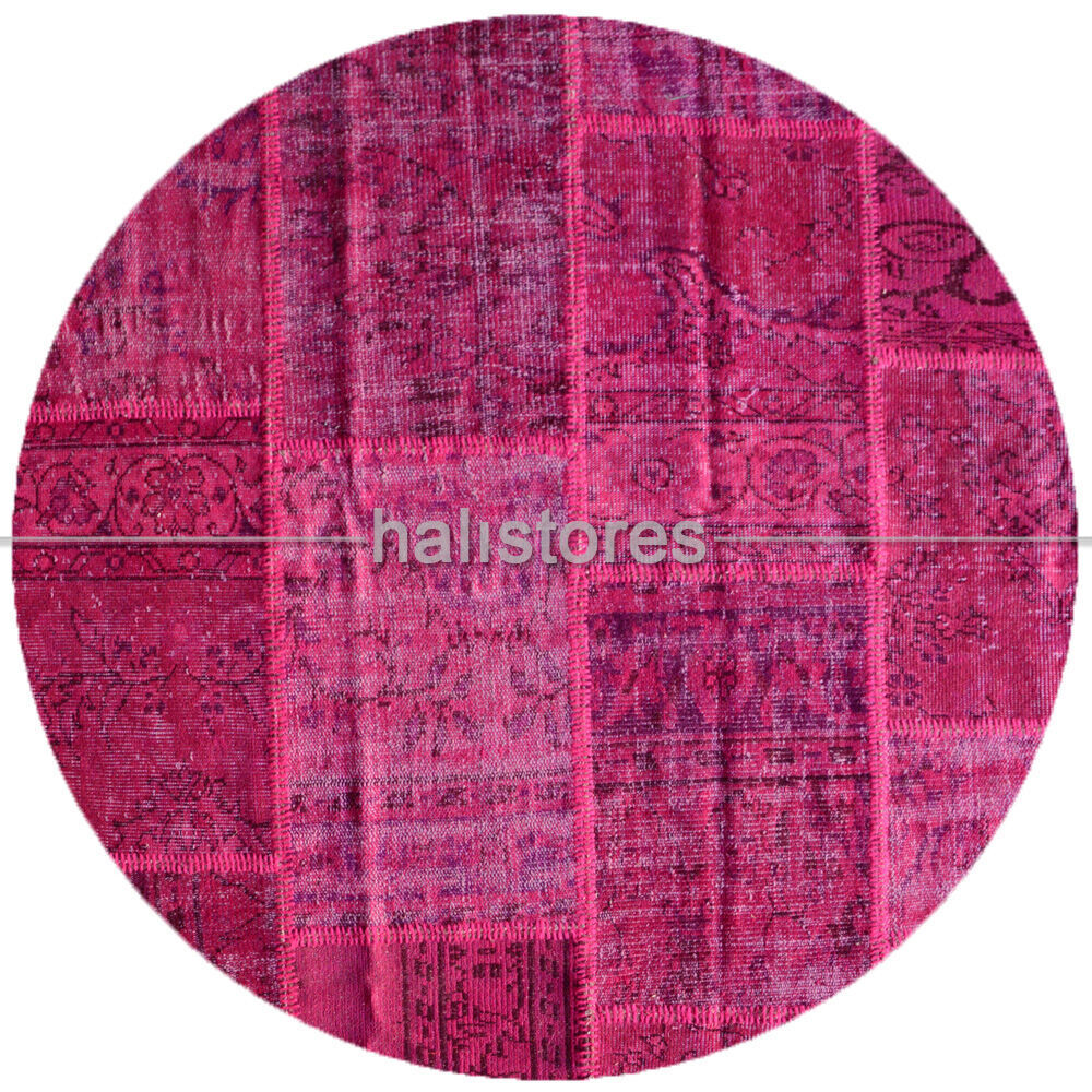 Liviadora Antik Yuvarlak Patchwork Halı Fuşya