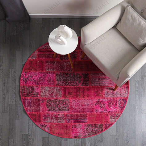 Liviadora Antik Yuvarlak Patchwork Halı Fuşya - 4