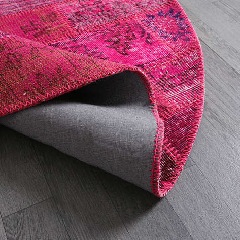 Liviadora Antik Yuvarlak Patchwork Halı Fuşya - 5