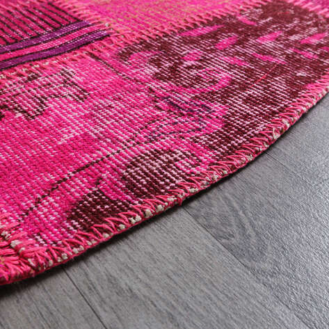 Liviadora Antik Yuvarlak Patchwork Halı Fuşya - 6