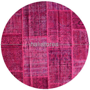 Liviadora Antik Yuvarlak Patchwork Halı Fuşya (1)