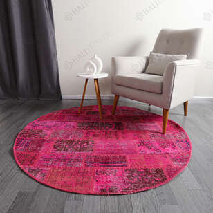 Liviadora Antik Yuvarlak Patchwork Halı Fuşya (3)