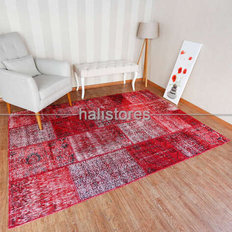 Liviadora El Dokuma Patchwork Halı Kırmızı - 1