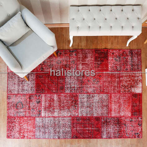 Liviadora El Dokuma Patchwork Halı Kırmızı - 2