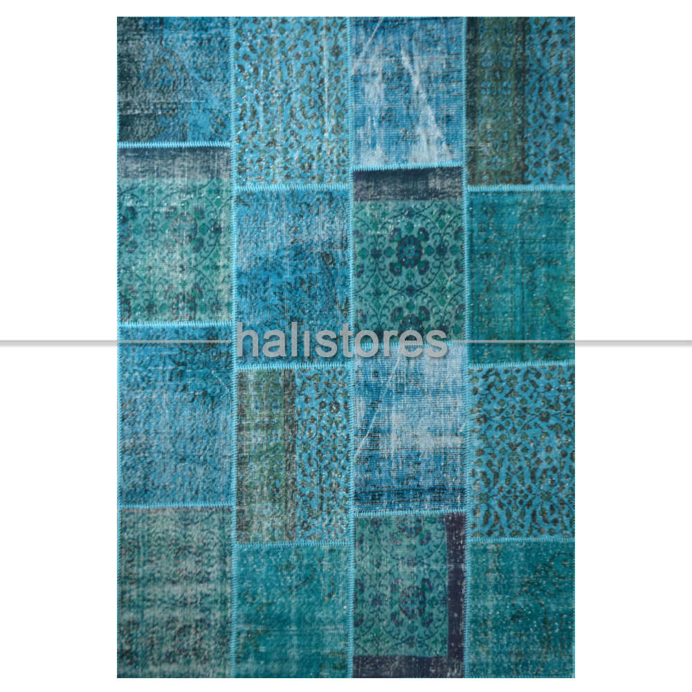 Liviadora El Dokuma Patchwork Halı Turkuaz