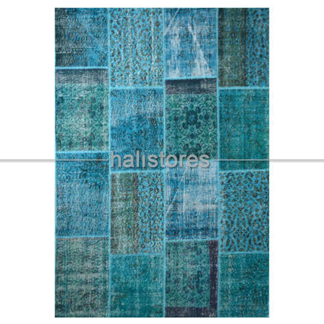 Liviadora El Dokuma Patchwork Halı Turkuaz - 1