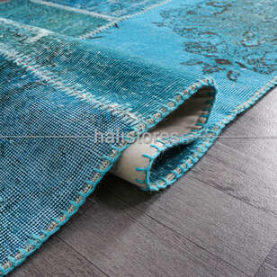 Liviadora El Dokuma Patchwork Halı Turkuaz (6)