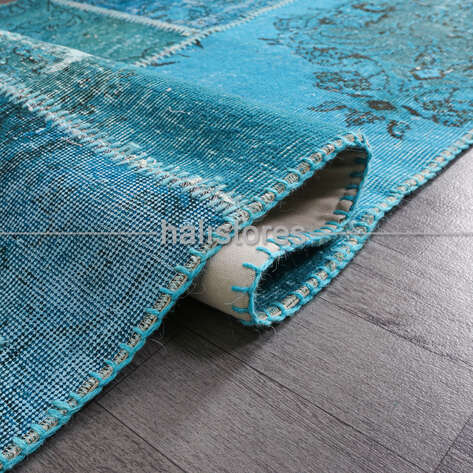 Liviadora El Dokuma Patchwork Halı Turkuaz - 6