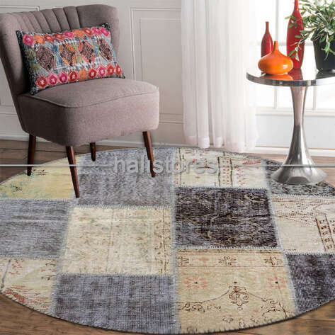 Liviadora Gri Yuvarlak Patchwork Halısı - 2