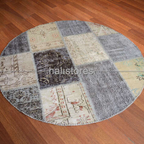 Liviadora Gri Yuvarlak Patchwork Halısı - 3