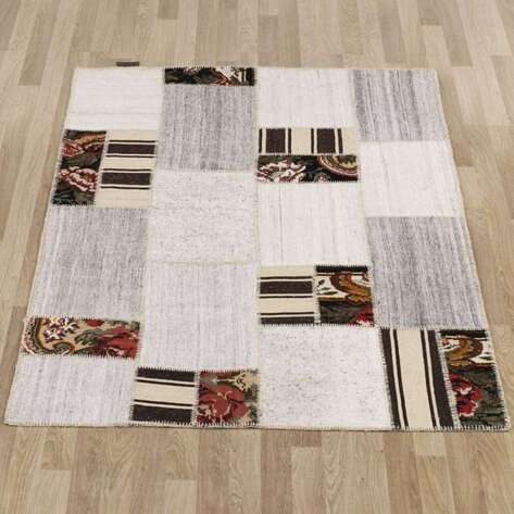Liviadora Kilim Desenli Patchwork Halı Bej-Krem-Gri - 1