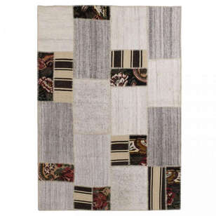Liviadora Kilim Desenli Patchwork Halı Bej-Krem-Gri (3)