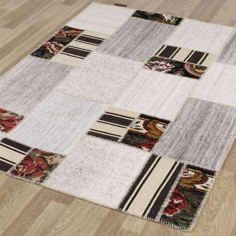 Liviadora Kilim Desenli Patchwork Halı Bej-Krem-Gri - 2