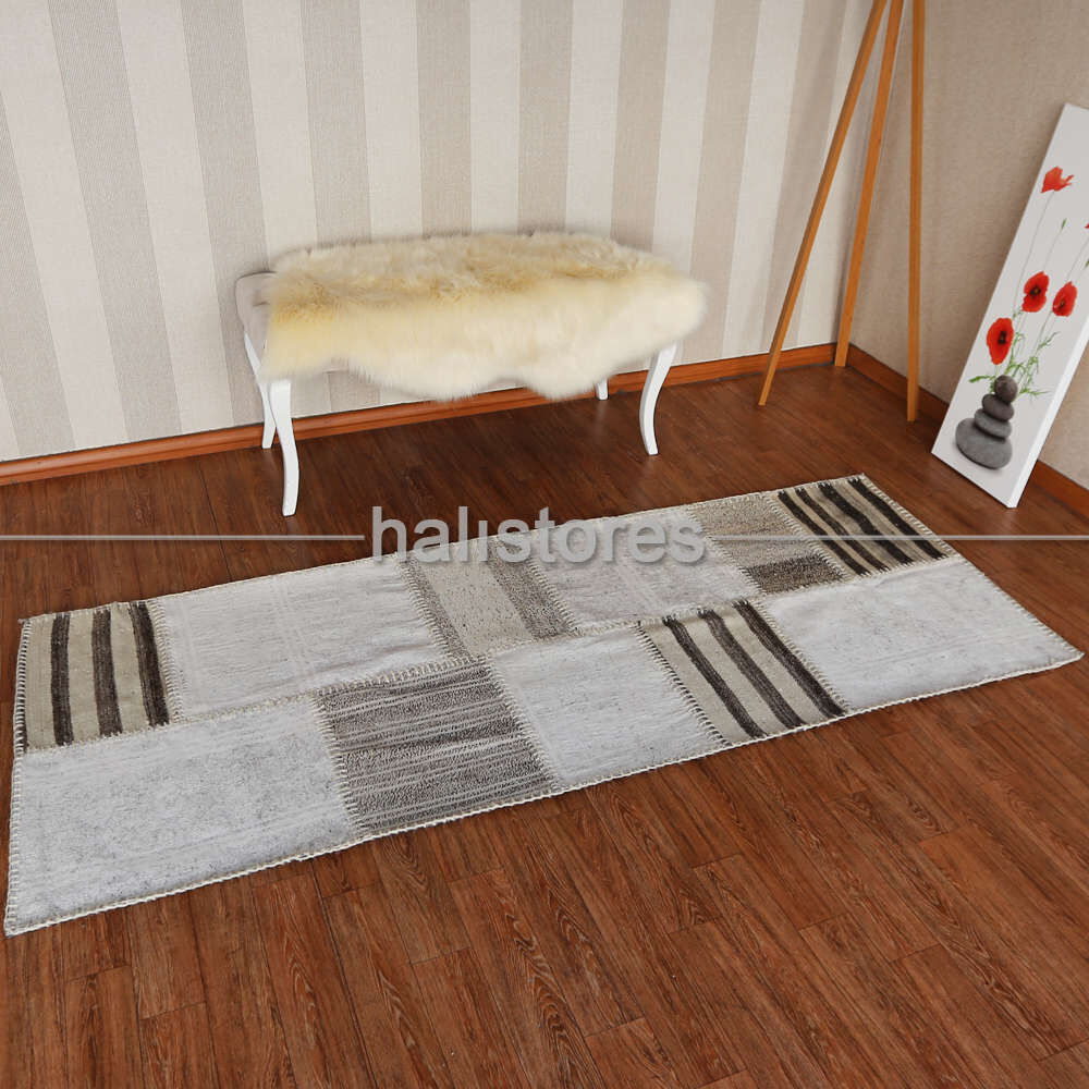 Liviadora Kilim Desenli Patchwork Halı Gri