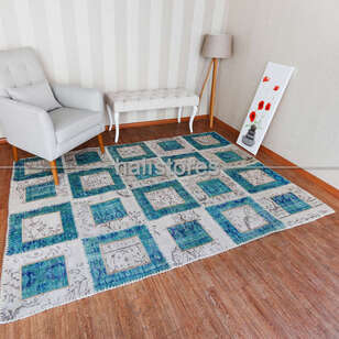 Liviadora Patchwork El Halısı Kübik Turkuaz-Bej (1)