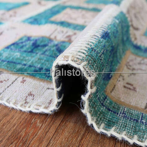Liviadora Patchwork El Halısı Kübik Turkuaz-Bej - 3
