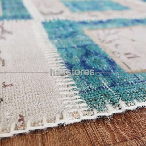 Liviadora Patchwork El Halısı Kübik Turkuaz-Bej - 4