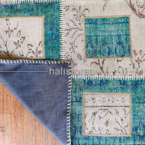 Liviadora Patchwork El Halısı Kübik Turkuaz-Bej - 5