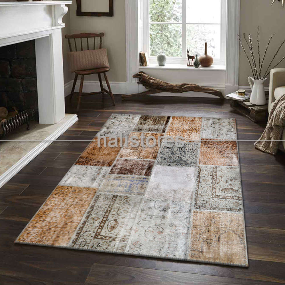 Liviadora Patchwork Halı Gri-Kahve