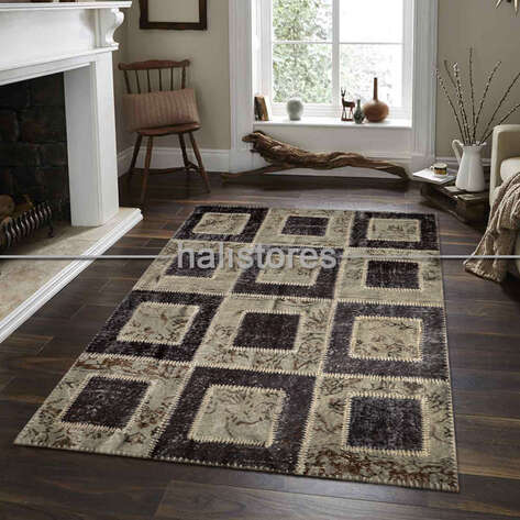 Liviadora Patchwork Halı Kübik Bej Koyu Kahve - 1