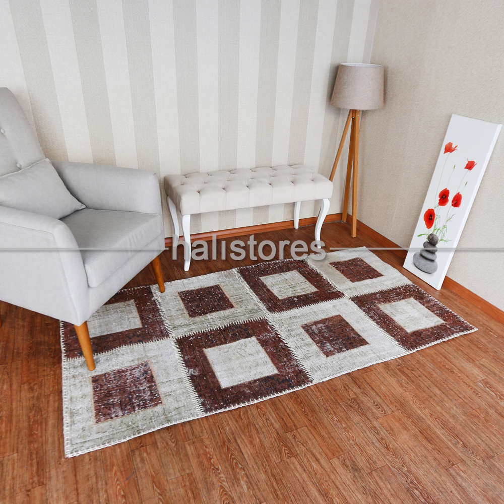 Liviadora Patchwork Halı Kübik Kahve-Bej