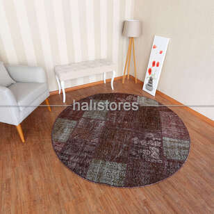 Liviadora Patchwork Yuvarlak Halı Cross Kahve (2)