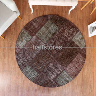 Liviadora Patchwork Yuvarlak Halı Cross Kahve (1)