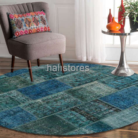 Liviadora Patchwork Yuvarlak Halı Cross Turkuaz - 2