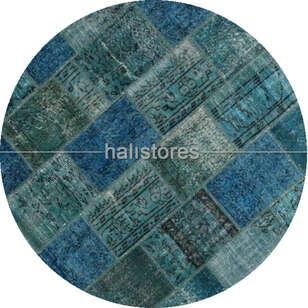 Liviadora Patchwork Yuvarlak Halı Cross Turkuaz (1)