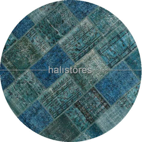 Liviadora Patchwork Yuvarlak Halı Cross Turkuaz - 1