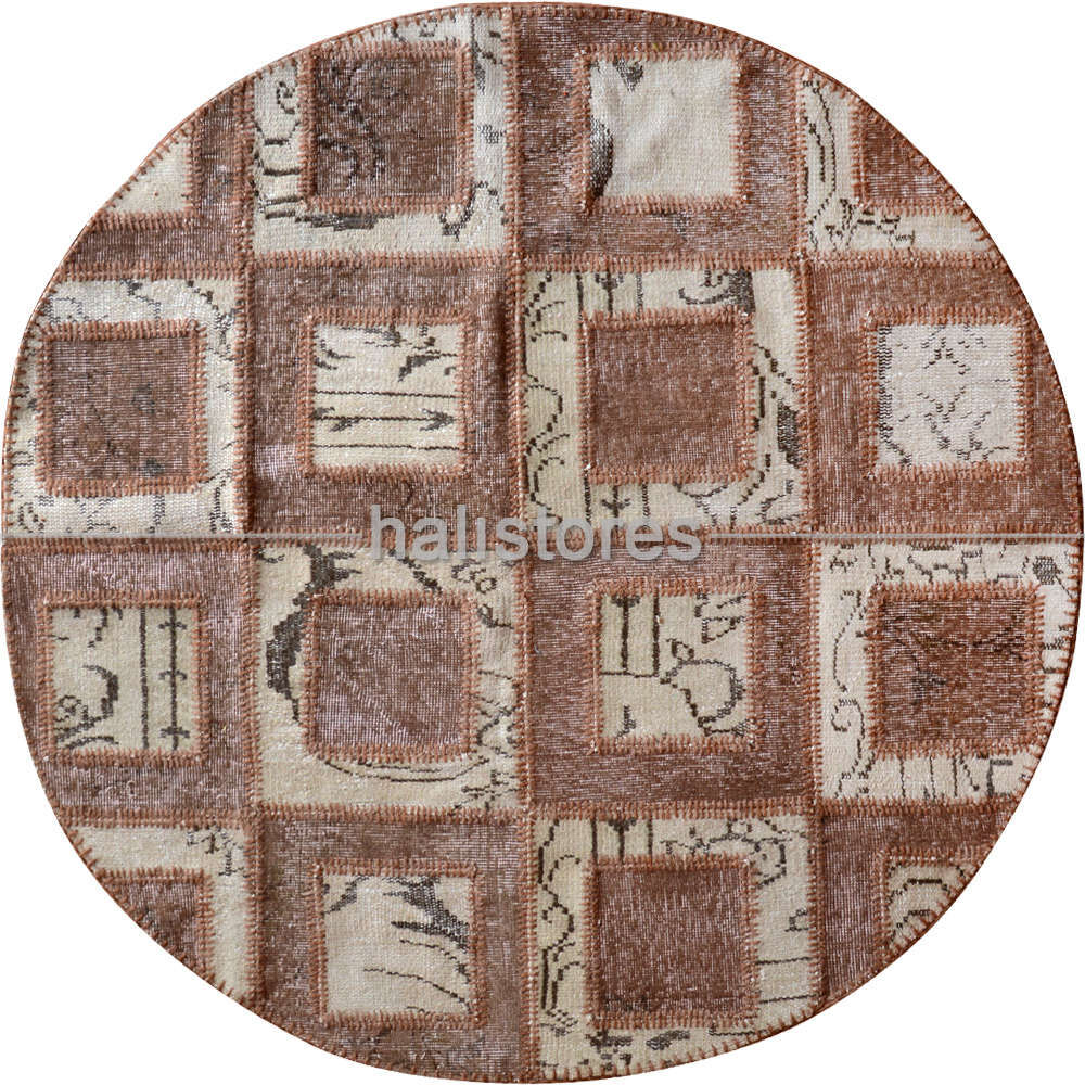 Liviadora Patchwork Yuvarlak Halı Kübik Bej-Kahve