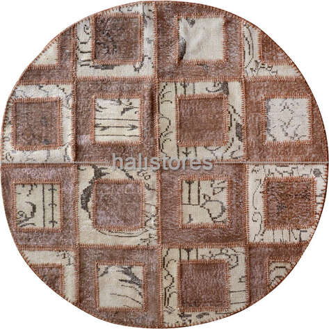 Liviadora Patchwork Yuvarlak Halı Kübik Bej-Kahve - 1
