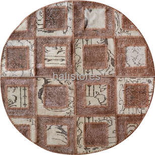 Liviadora Patchwork Yuvarlak Halı Kübik Bej-Kahve (1)