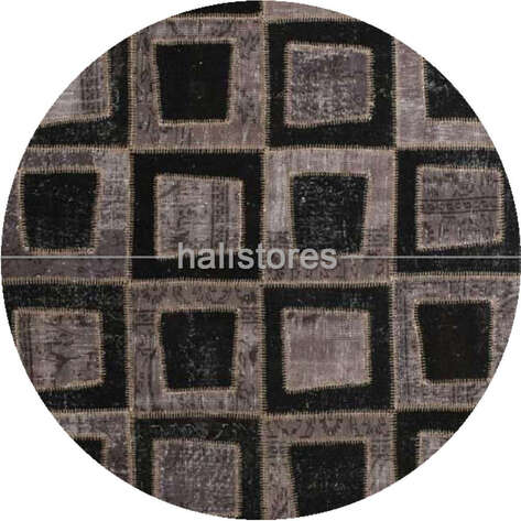 Liviadora Patchwork Yuvarlak Halı Kübik Gri-Siyah - 1