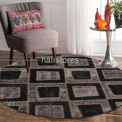 Liviadora Patchwork Yuvarlak Halı Kübik Gri-Siyah - 2