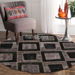 Liviadora Patchwork Yuvarlak Halı Kübik Gri-Siyah (2)