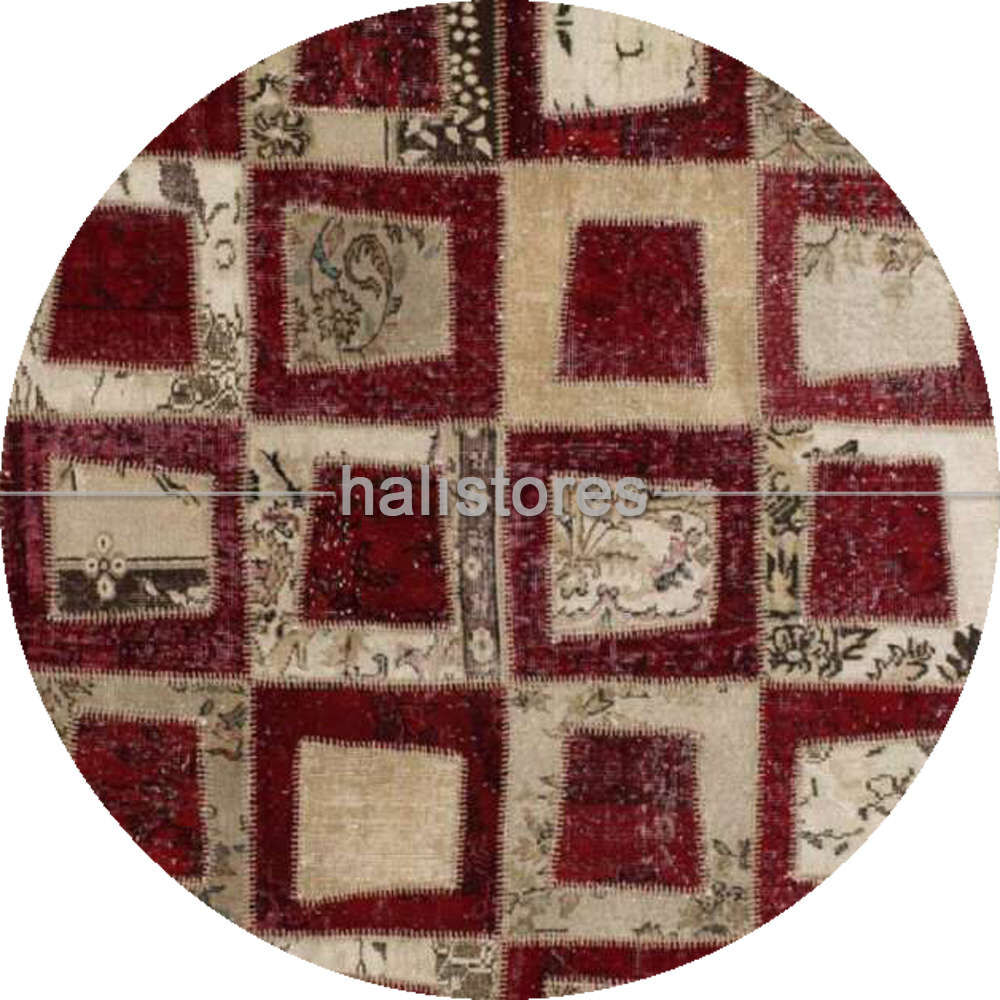 Liviadora Patchwork Yuvarlak Halı Kübik Kırmızı-Bej