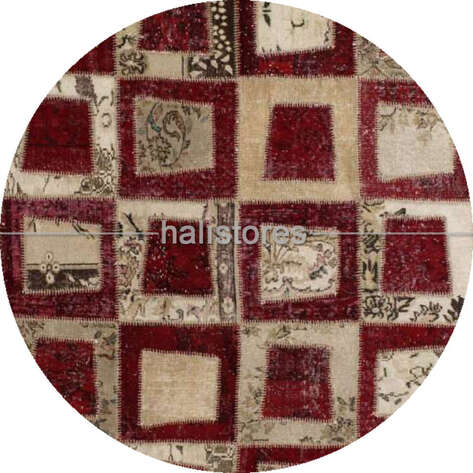 Liviadora Patchwork Yuvarlak Halı Kübik Kırmızı-Bej - 1