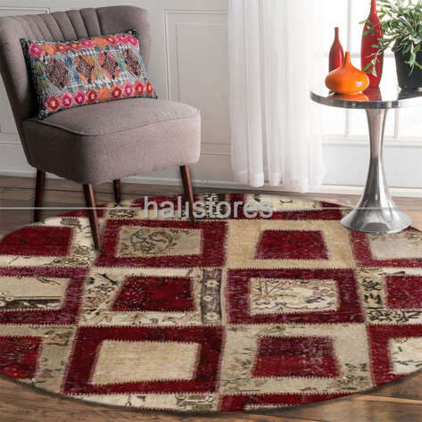 Liviadora Patchwork Yuvarlak Halı Kübik Kırmızı-Bej - 2