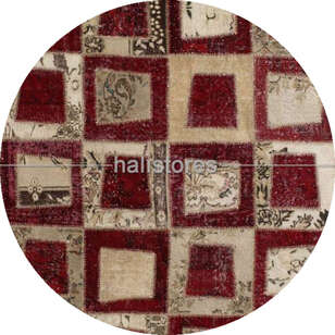 Liviadora Patchwork Yuvarlak Halı Kübik Kırmızı-Bej (1)