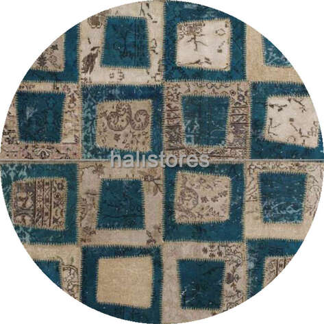 Liviadora Patchwork Yuvarlak Halı Kübik Turkuaz-Bej - 1
