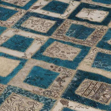 Liviadora Patchwork Yuvarlak Halı Kübik Turkuaz-Bej - 3