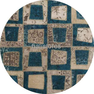 Liviadora Patchwork Yuvarlak Halı Kübik Turkuaz-Bej (1)